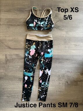 Justice Black Paint-Splash Leggings with matching top